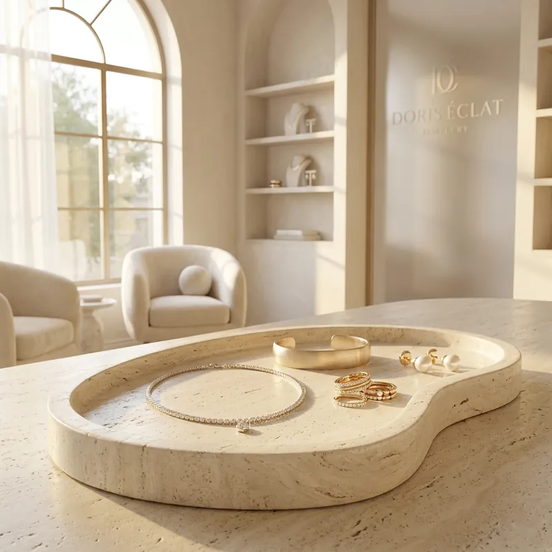 The Doris Éclat salon with a marble display table