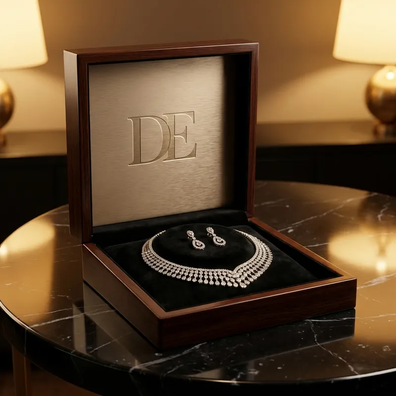 Diamond necklace presented in the monogrammed DE case