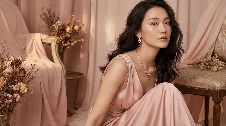 Model wearing rose-gold diamond jewelry