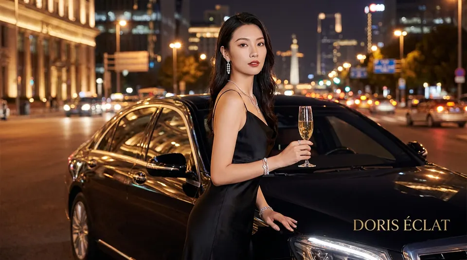 Evening look beside a car in the city at night