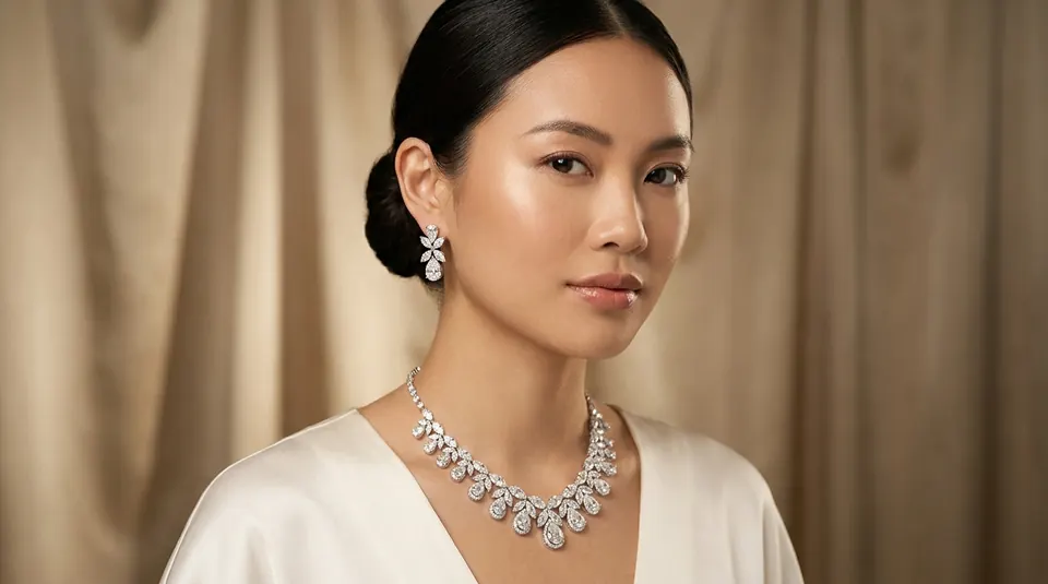 Model wearing the Doris Éclat diamond necklace