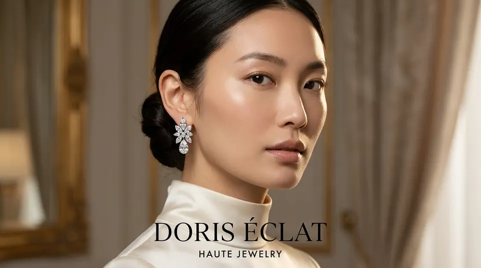 Diamond drop earrings in close-up