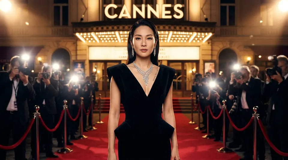 Red-carpet look with a diamond necklace