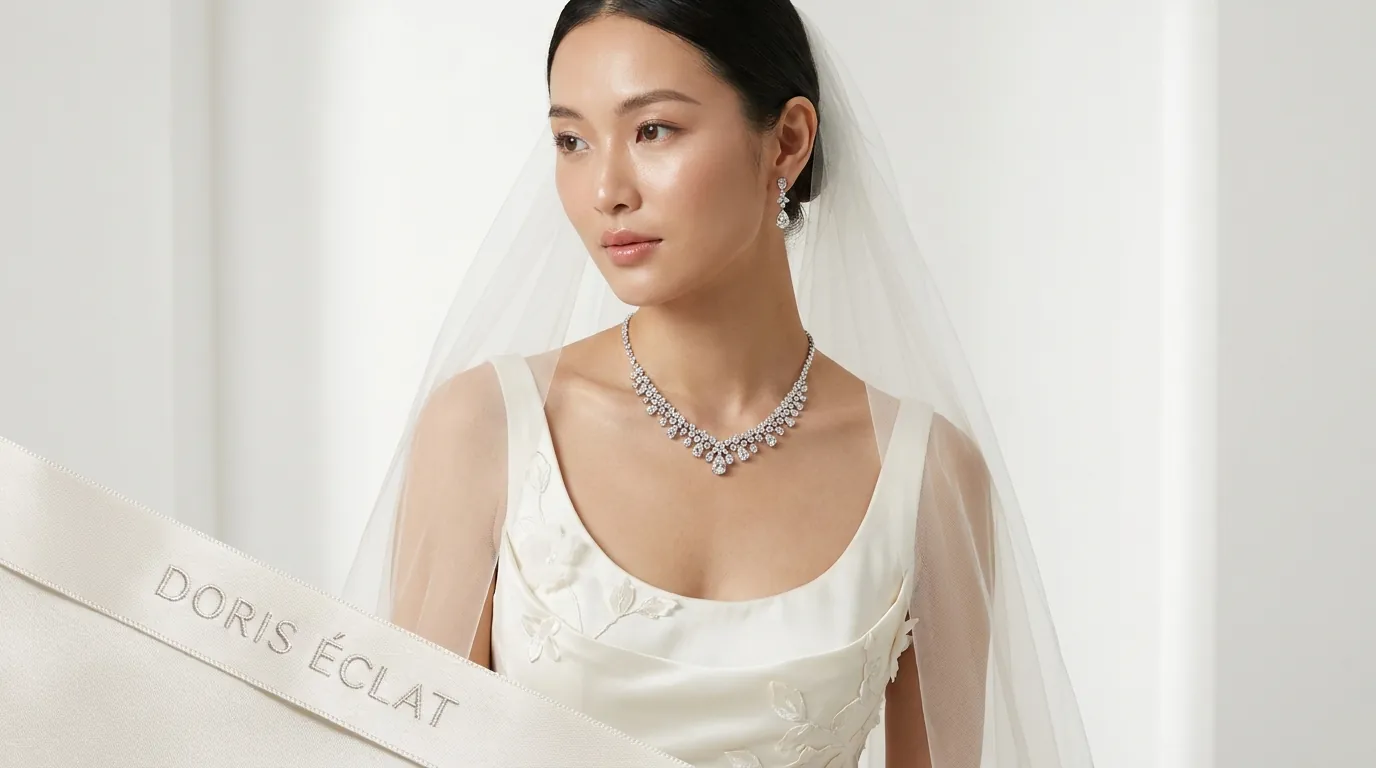 Bride wearing a Doris Éclat diamond necklace